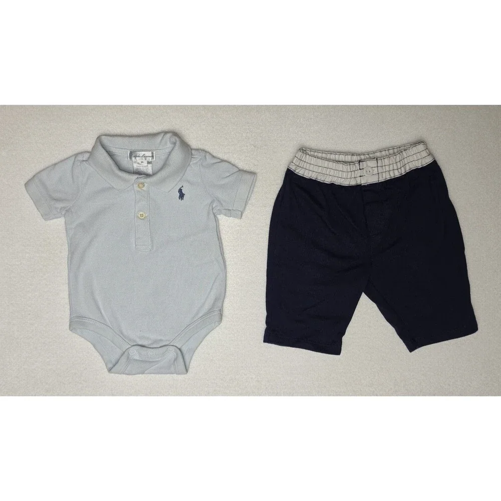 Ralph Lauren Polo Short Sleeve Bodysuit Navy Pants 2 PC Outfit Baby SZ 3 Months